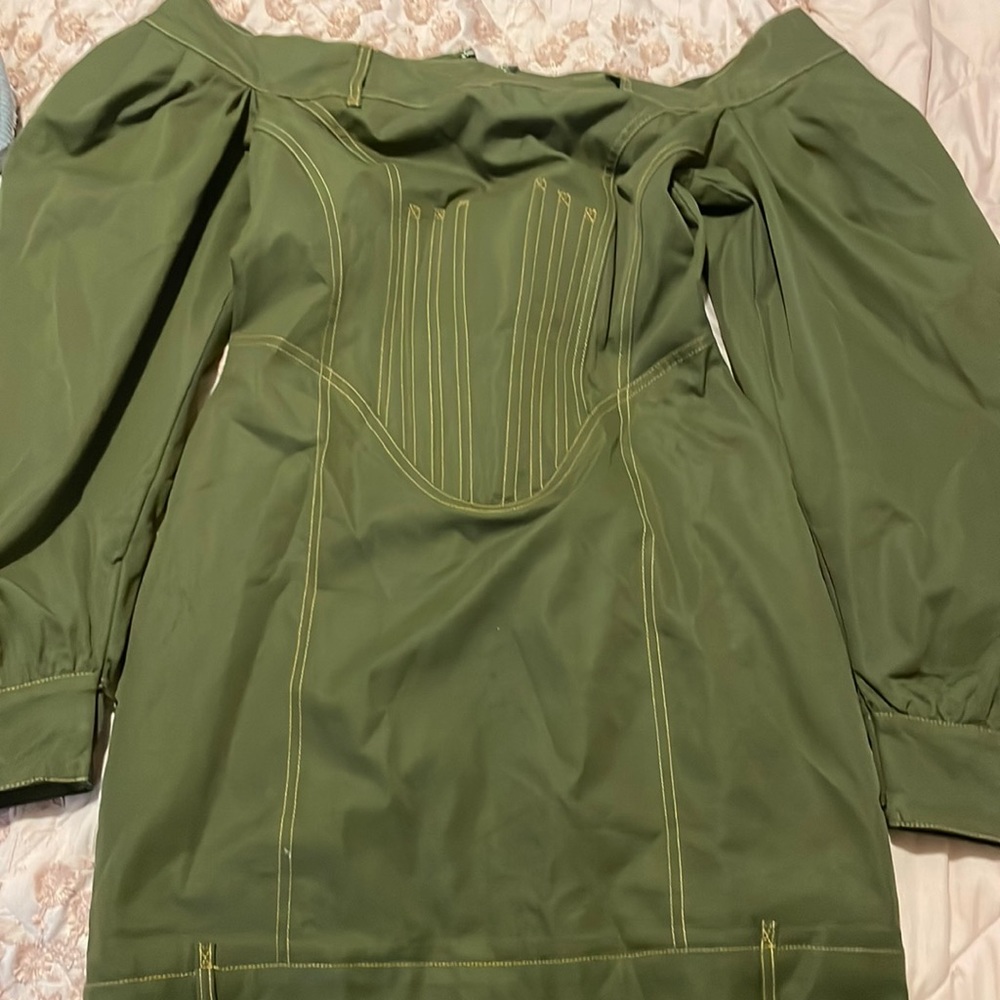 Olive green with mustard yellow stitching